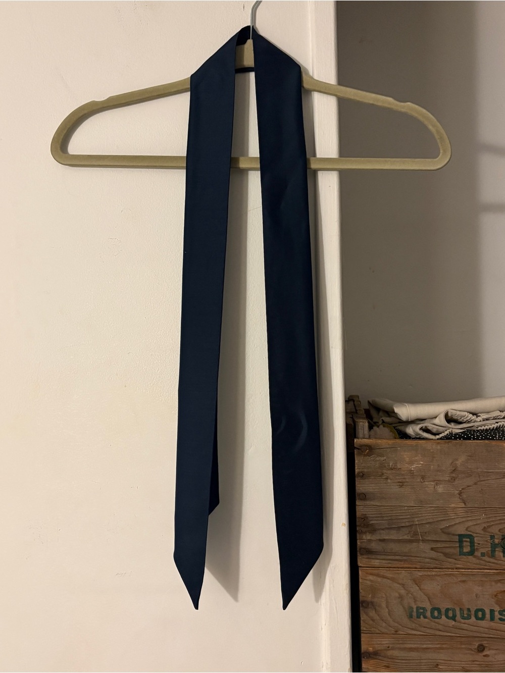 Satin Narrow Navy Skinny Scarf Tie Ascot